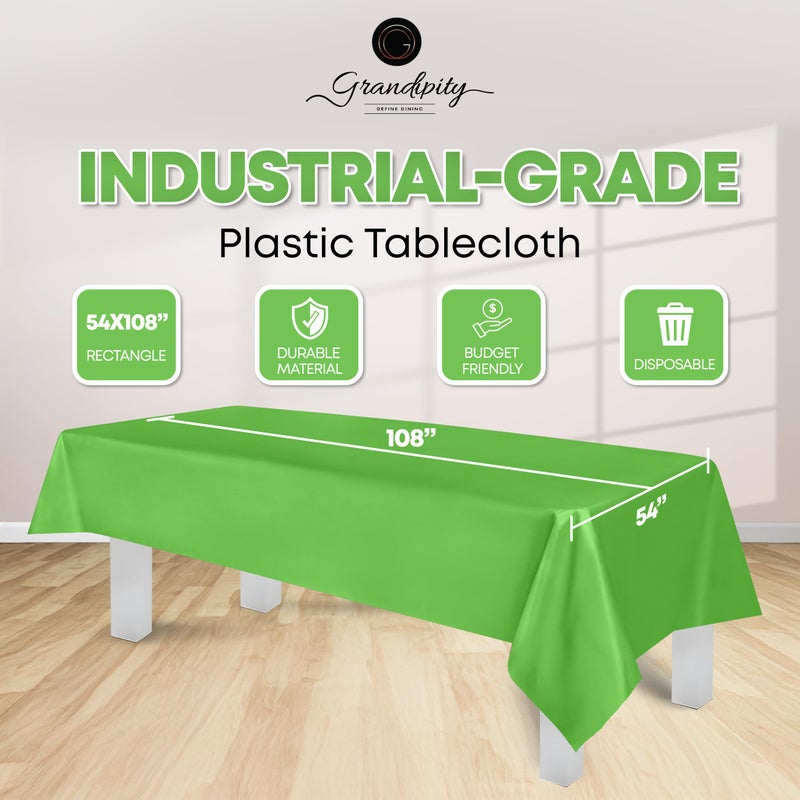 Grandipity Lime Green Plastic Table Cloth Disposable (6 Pk) 54in x 108in Plastic Tablecloths for Rectangle Tables - Premium Party Table Cloths Disposable for 6ft to 8ft Rectangle Tables - Image 4